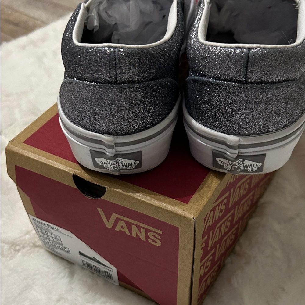 Vans Women's Sparkle Slip-On Sneakers - Black and Silver - Picture 5 of 7